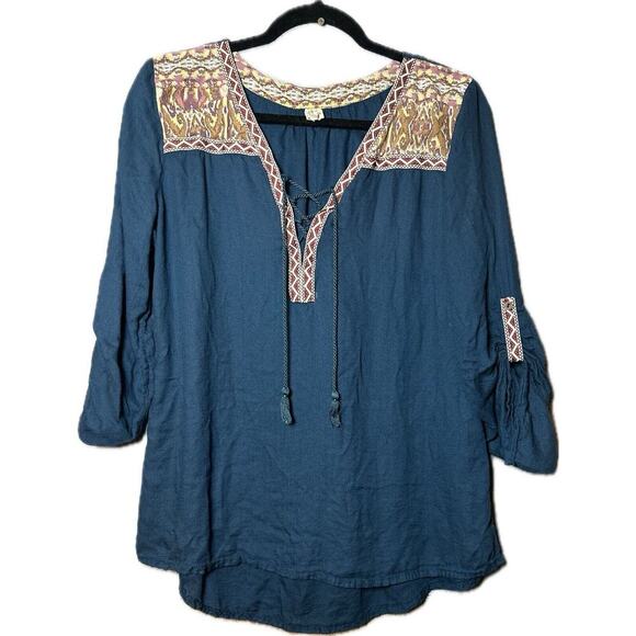BKE x GIMMICKS Tasseled Peasant Top Womens Sz M Boho Bohemian Tasseled Hippie - Picture 1 of 12